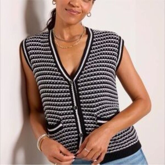 Evereve black and white knit sweater vest size small m11 - Picture 1 of 4